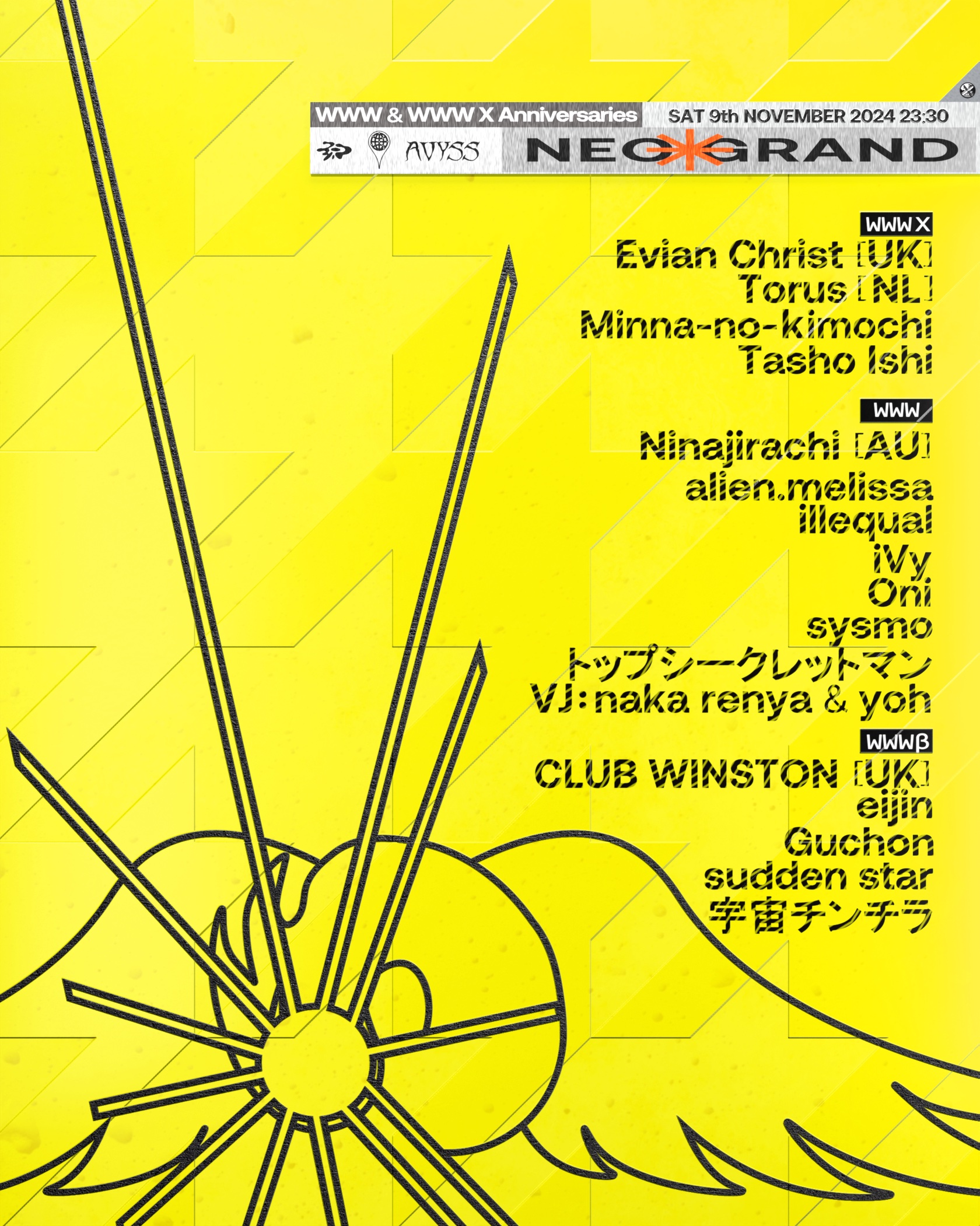 NEO GRAND -Evian Christ / Torus / Ninajirachi / CLUB WINSTON- presented by Minna-no-kimochi / AVYSS / Local World